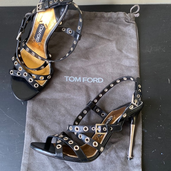 Tom Ford Black Open Stud Strap Sandal Size 39 - Picture 9 of 9